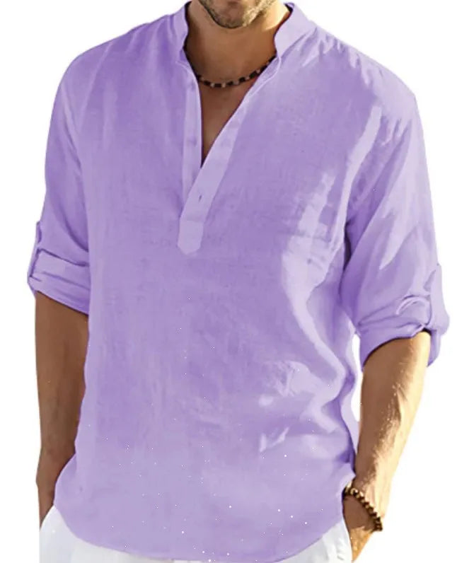 Men’s Long Sleeve Cotton-Linen Shirt – Breathable, Relaxed Fit