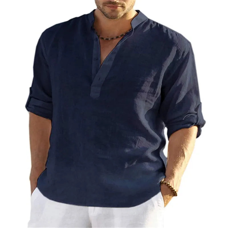 Men’s Long Sleeve Cotton-Linen Shirt – Breathable, Relaxed Fit