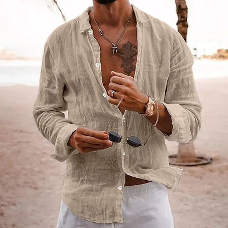New Men's Spring Autumn Shirt Cotton Comfortable Casual Lapel Cardigan Striped Single Breasted Long Sleeve Tops