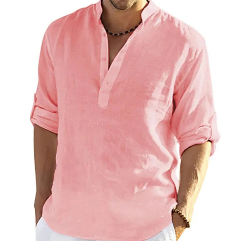 Men’s Long Sleeve Cotton-Linen Shirt – Breathable, Relaxed Fit