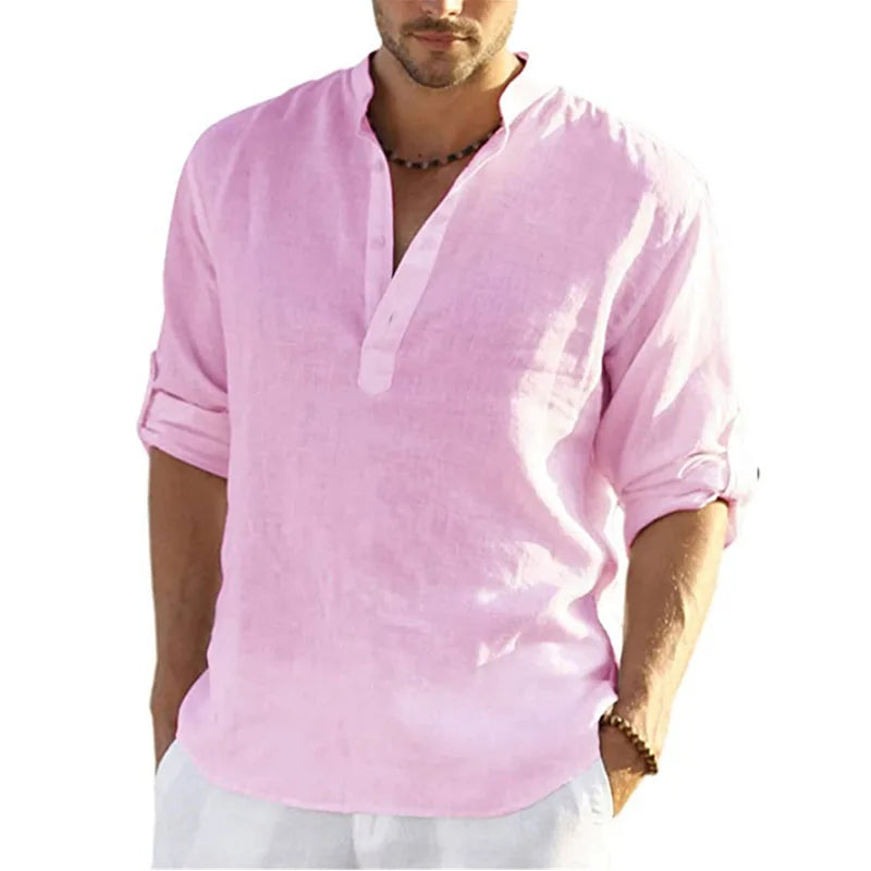 Men’s Long Sleeve Cotton-Linen Shirt – Breathable, Relaxed Fit