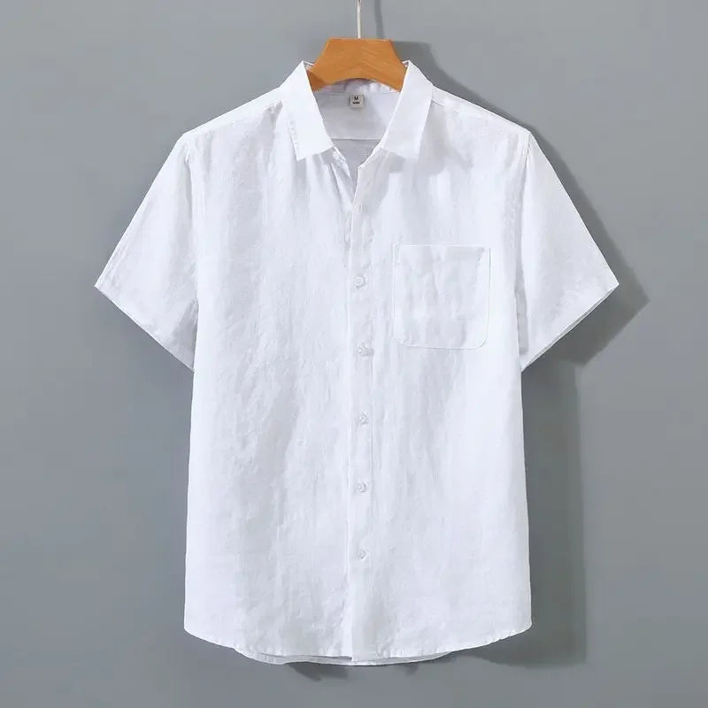 Summer Linen Shirt Men's Short Sleeves Thin Loose-fit Chinese Style Japanese Vintage Casual Cotton Linen Shirt