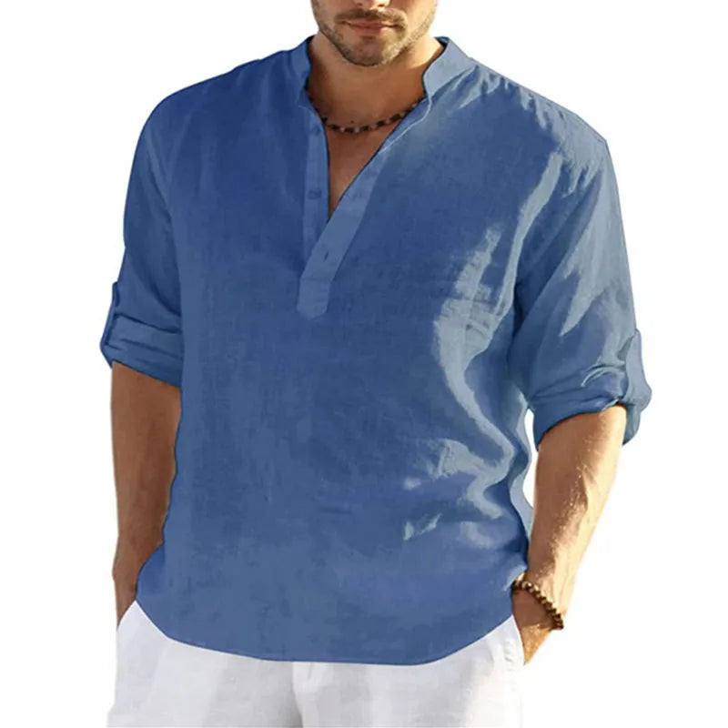 Men’s Long Sleeve Cotton-Linen Shirt – Breathable, Relaxed Fit