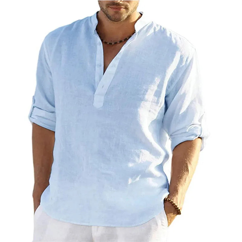 Men’s Long Sleeve Cotton-Linen Shirt – Breathable, Relaxed Fit