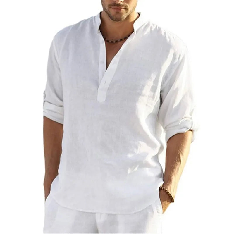 Men’s Long Sleeve Cotton-Linen Shirt – Breathable, Relaxed Fit