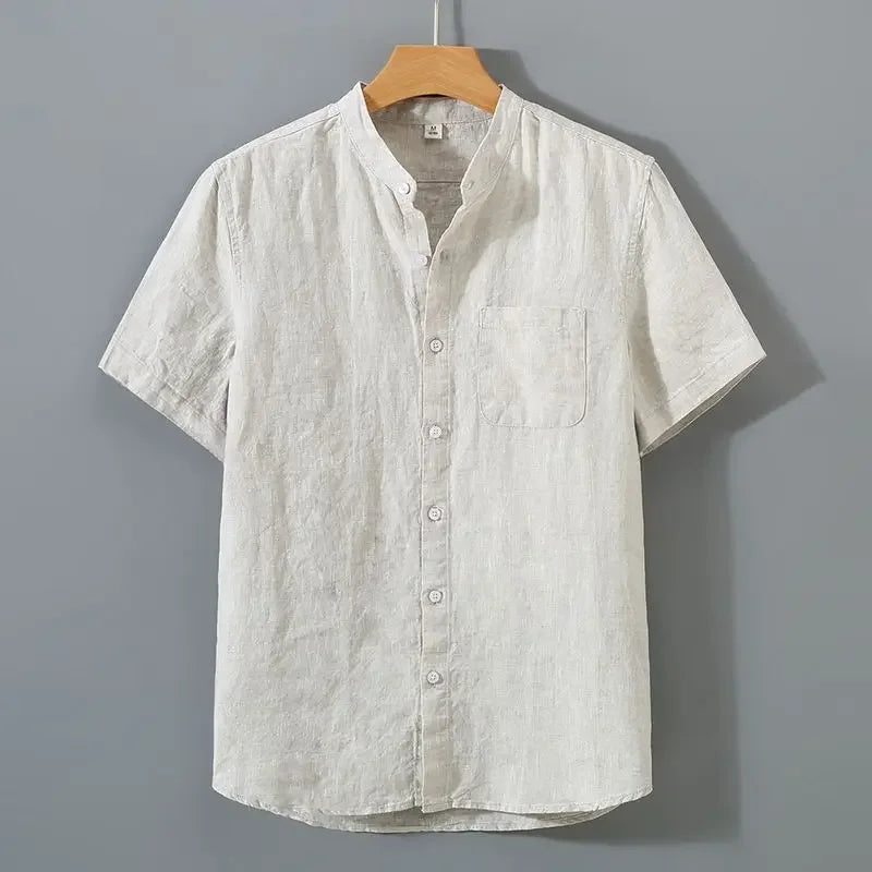 Summer Linen Shirt Men's Short Sleeves Thin Loose-fit Chinese Style Japanese Vintage Casual Cotton Linen Shirt