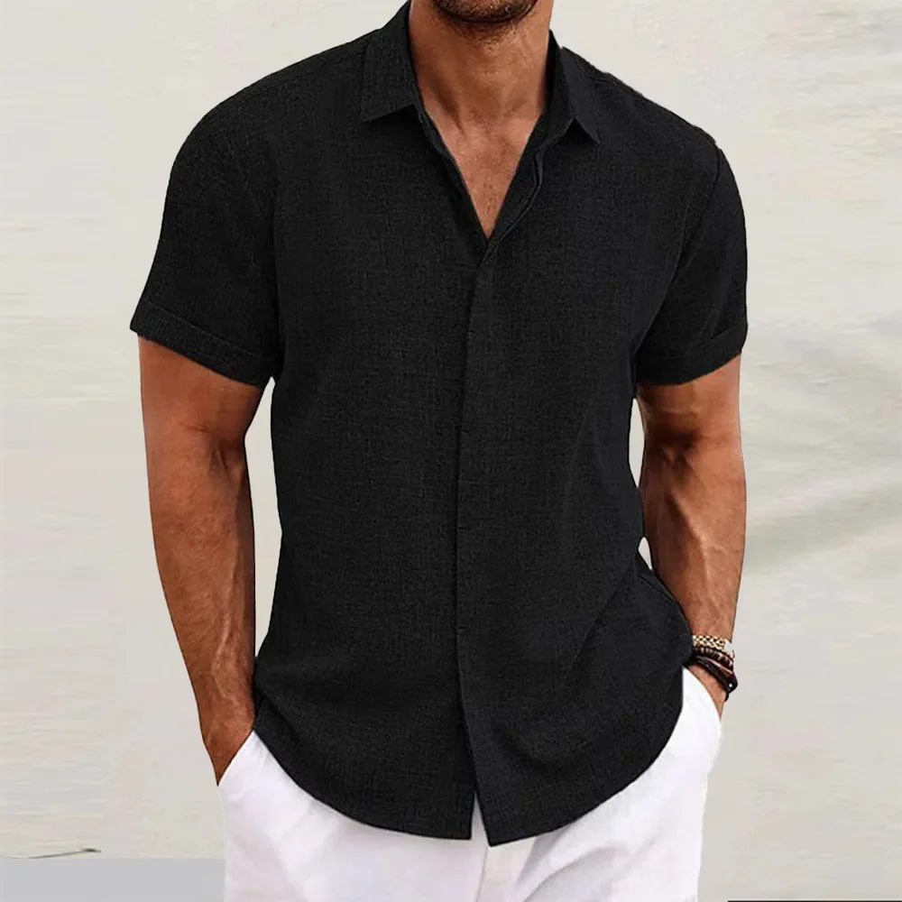 Loose Cotton Linen Men's Short Sleeve Shirt Beach Casual Pure Color T-Shirt Large Size Men's Summer Breathable Shirt