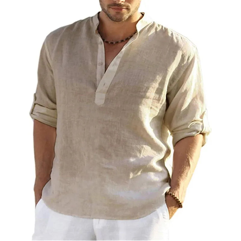Men’s Long Sleeve Cotton-Linen Shirt – Breathable, Relaxed Fit