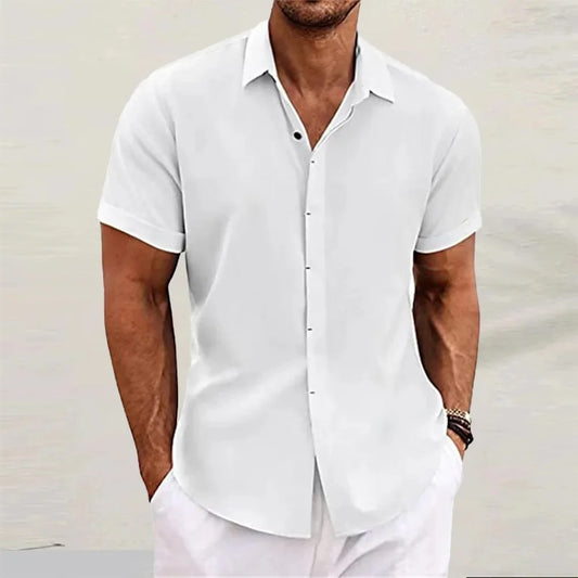 Loose Cotton Linen Men's Short Sleeve Shirt Beach Casual Pure Color T-Shirt Large Size Men's Summer Breathable Shirt