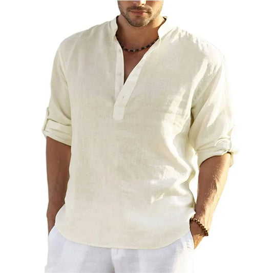 Men’s Long Sleeve Cotton-Linen Shirt – Breathable, Relaxed Fit