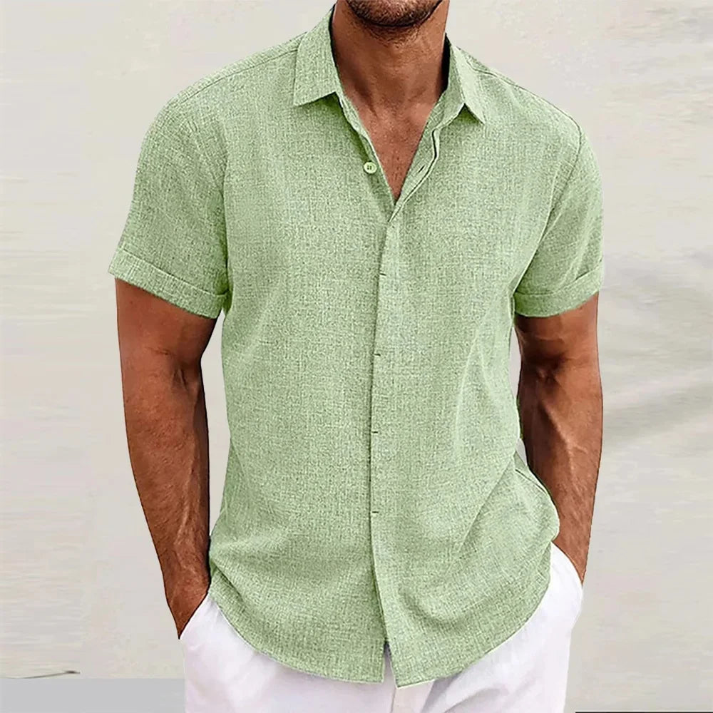 Loose Cotton Linen Men's Short Sleeve Shirt Beach Casual Pure Color T-Shirt Large Size Men's Summer Breathable Shirt