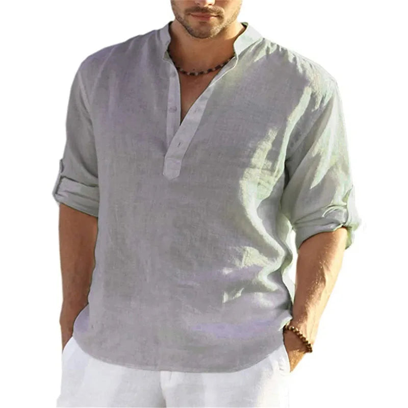 Men’s Long Sleeve Cotton-Linen Shirt – Breathable, Relaxed Fit