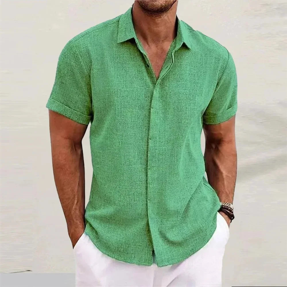 Loose Cotton Linen Men's Short Sleeve Shirt Beach Casual Pure Color T-Shirt Large Size Men's Summer Breathable Shirt