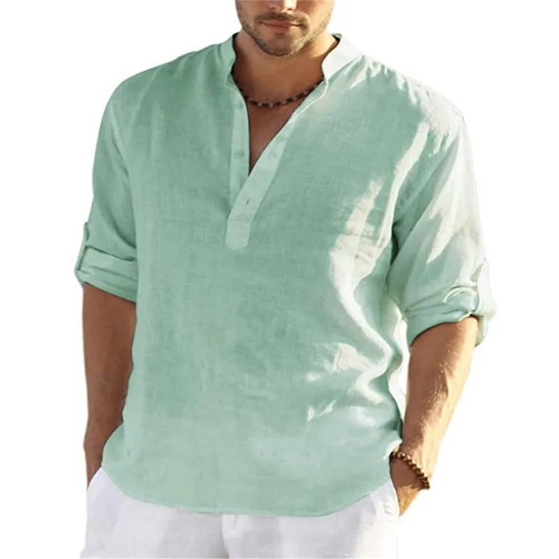 Men’s Long Sleeve Cotton-Linen Shirt – Breathable, Relaxed Fit