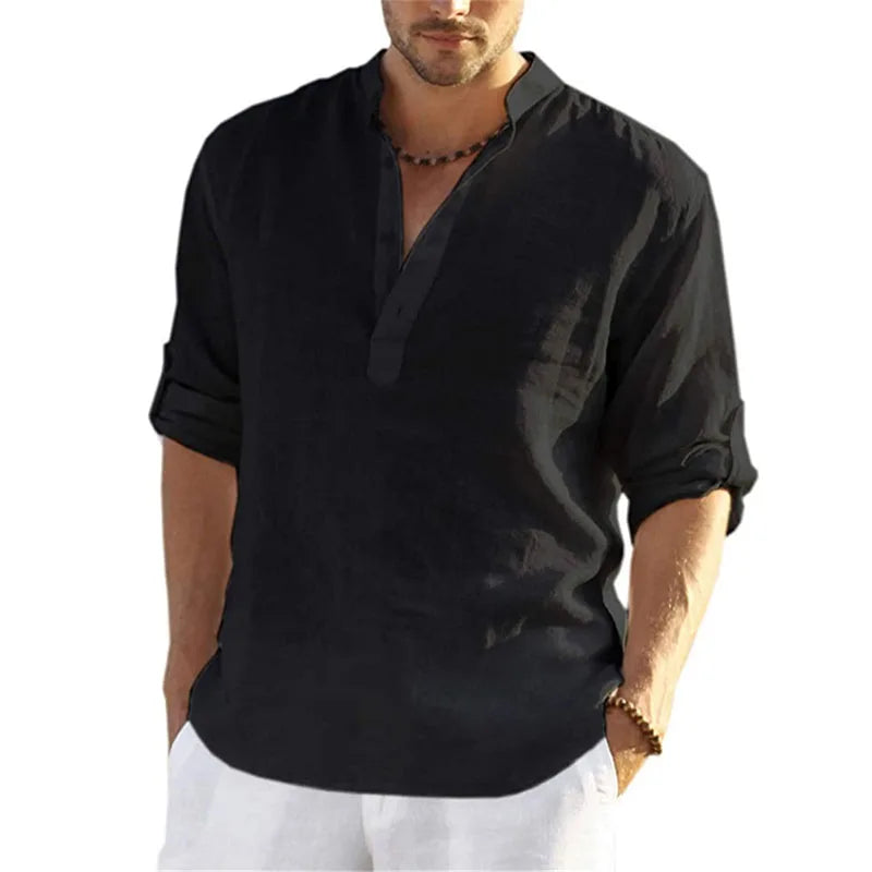 Men’s Long Sleeve Cotton-Linen Shirt – Breathable, Relaxed Fit