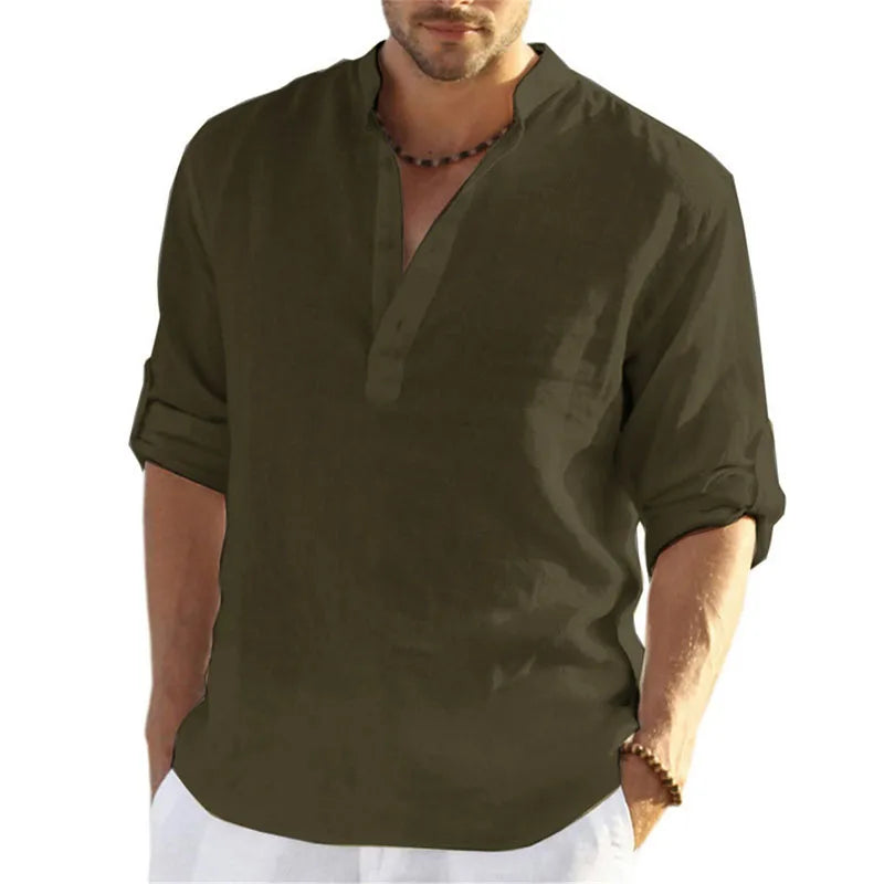 Men’s Long Sleeve Cotton-Linen Shirt – Breathable, Relaxed Fit
