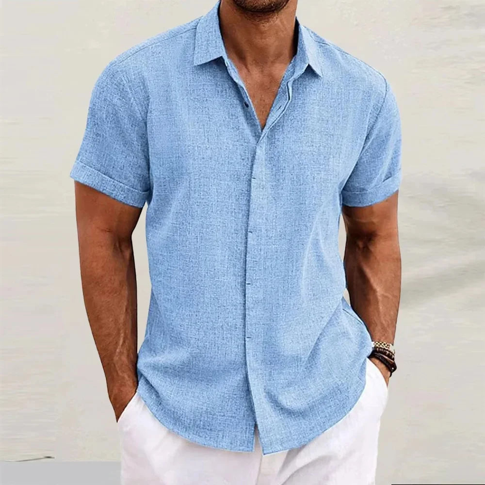 Loose Cotton Linen Men's Short Sleeve Shirt Beach Casual Pure Color T-Shirt Large Size Men's Summer Breathable Shirt