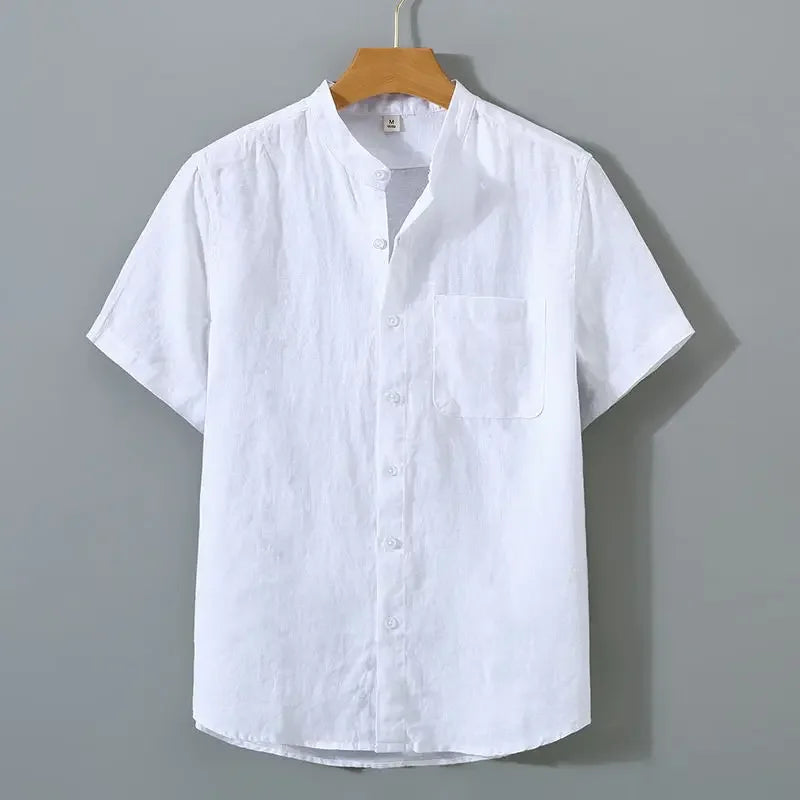 Summer Linen Shirt Men's Short Sleeves Thin Loose-fit Chinese Style Japanese Vintage Casual Cotton Linen Shirt